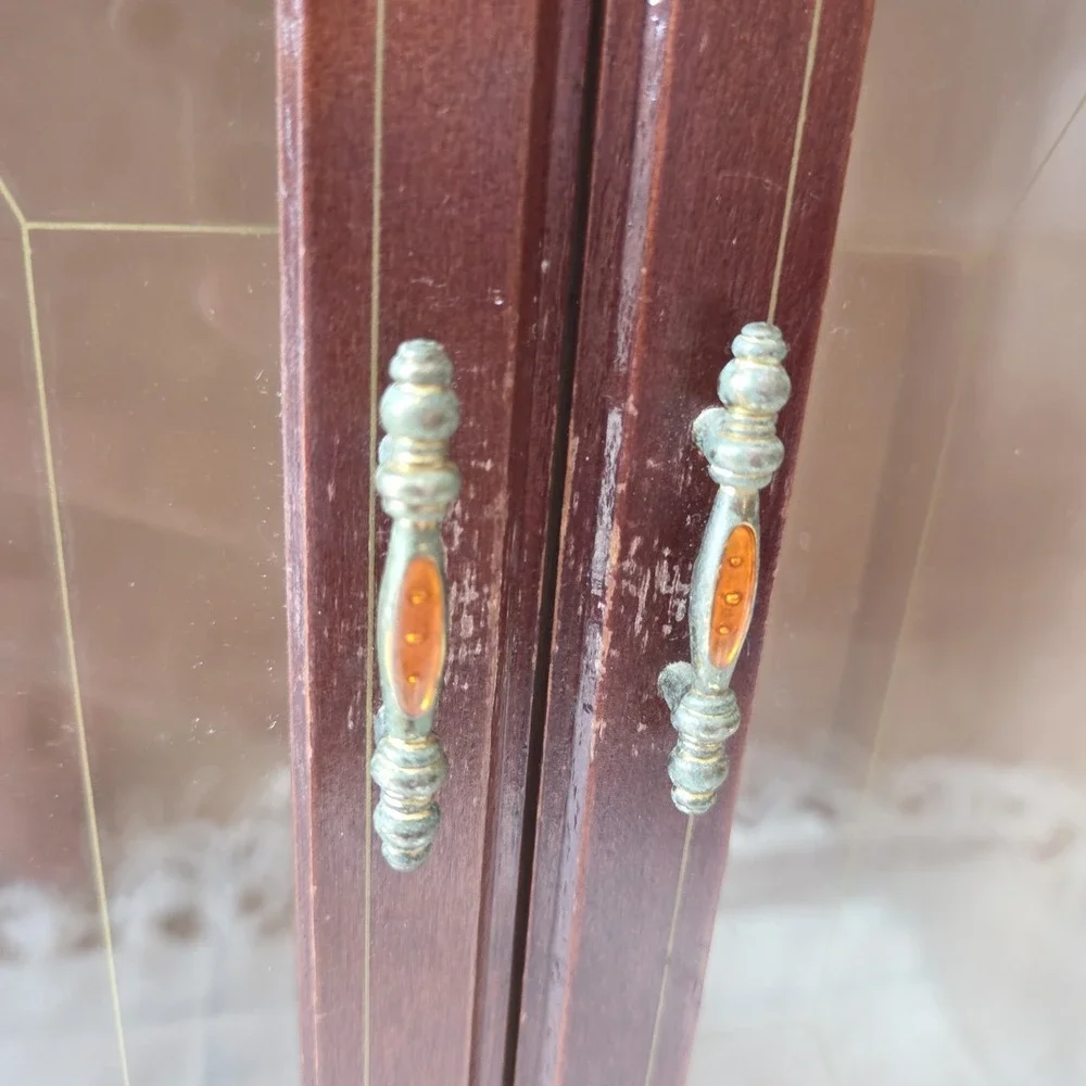 Vintage Jewelry Box Wood Glass Doors Finish 16